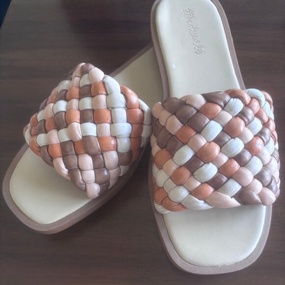 Madewell | Tan Orange The Suzi Puffy Woven Leather Neutral Sandals, Sz 7.5 - Picture 1 of 11